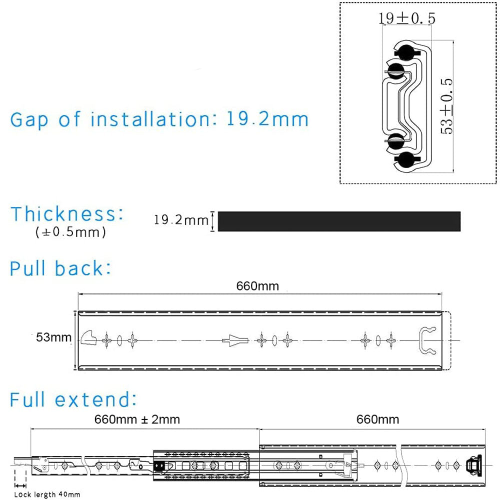 26in Pair 150KG Heavy Duty Drawer Slides Rails Runners Locking Ball Bearing