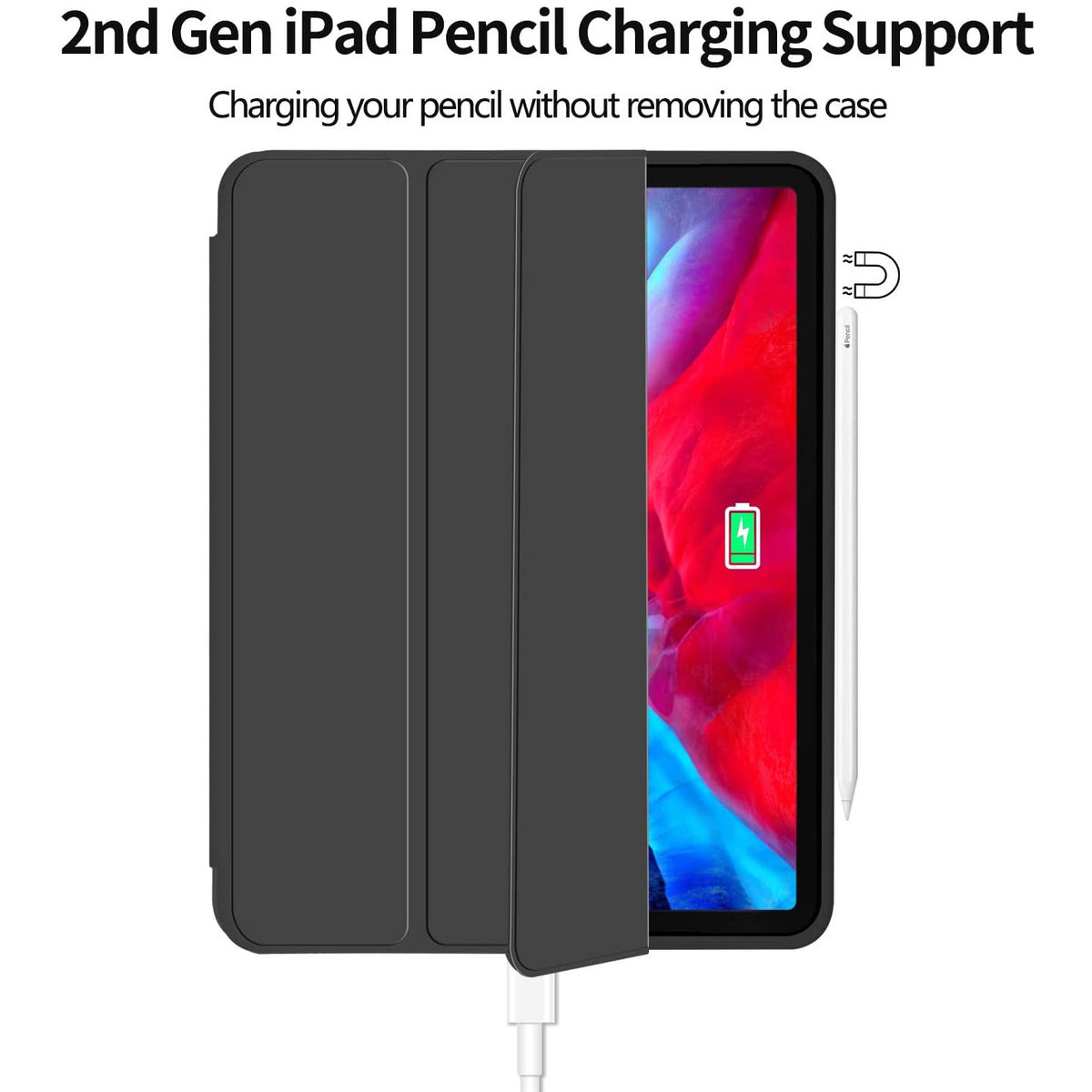 iPad Pro 11 Inch 2020 Soft Tpu Smart Premium Case Auto Sleep Wake Stand Cover Pencil holder Black