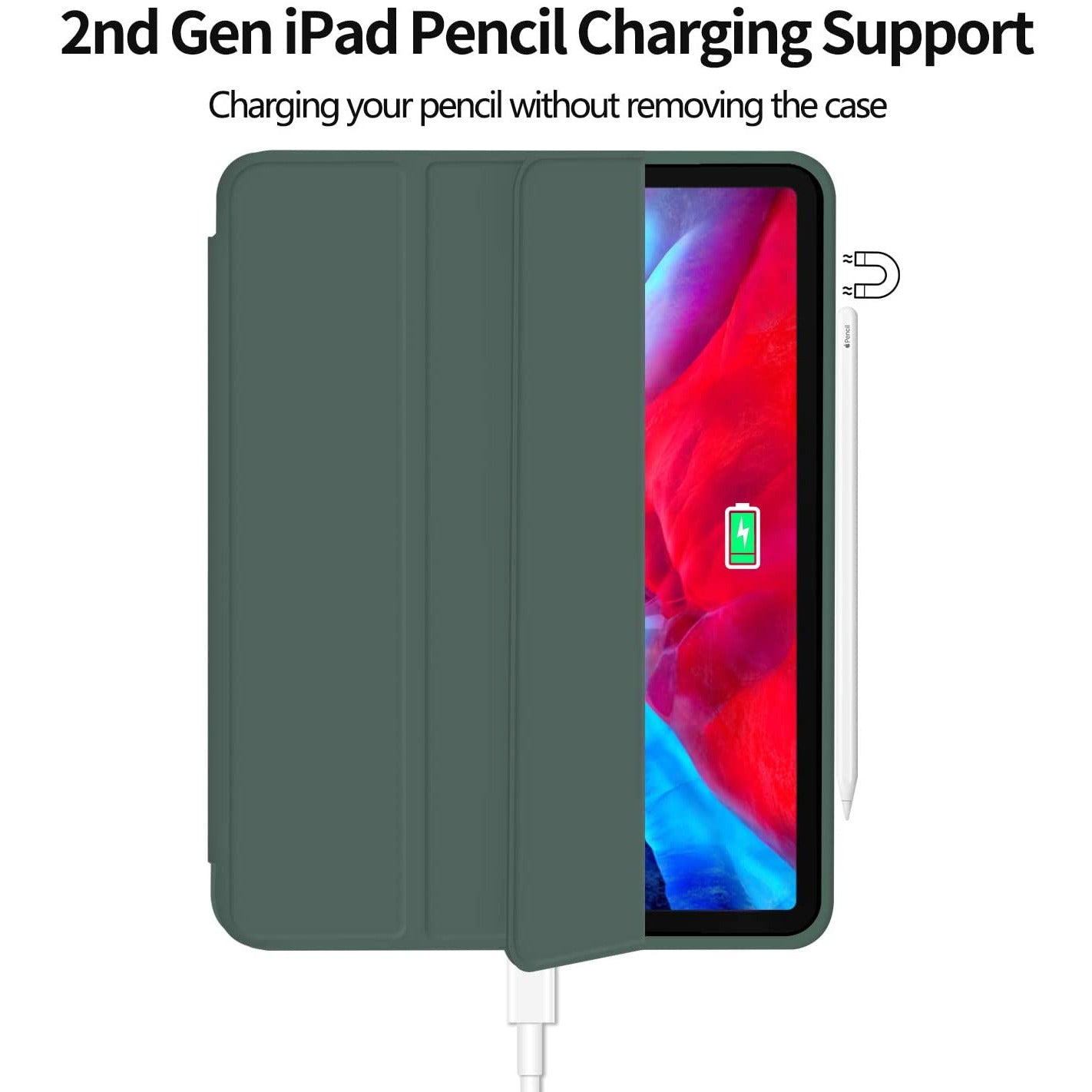 iPad Pro 11 Inch 2020 Soft Tpu Smart Premium Case Auto Sleep Wake Stand Cover Pencil holder Dark Green