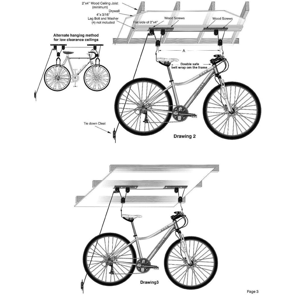 Kayak Bike Hoists Hanger Ladder Ceiling Mount 55 lb Capacity Hooks Pulleys