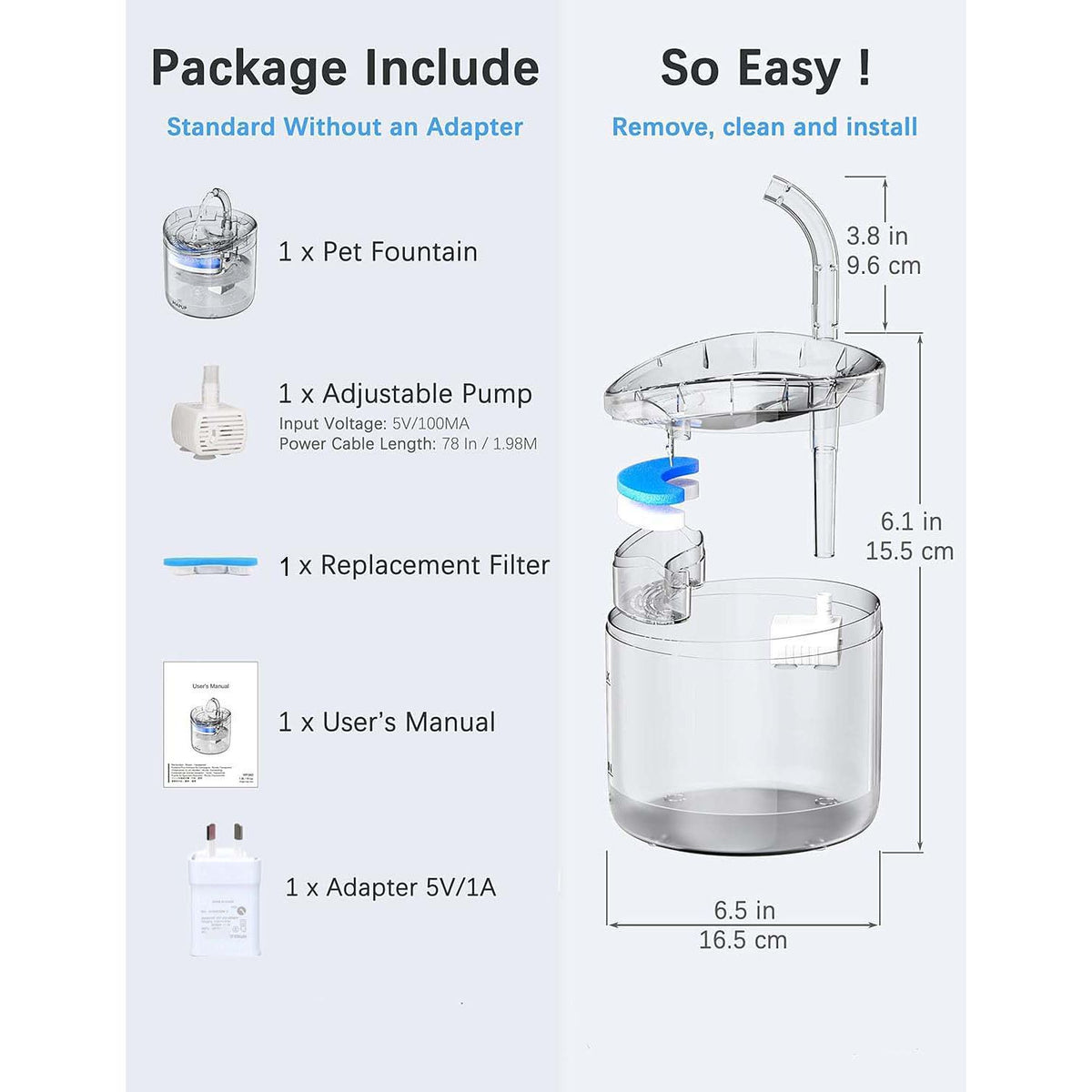 Cat Dog Water Fountain Pet Water Dispenser 1.8L Automatic Drinking Fountain for Cats Kitty Indoor