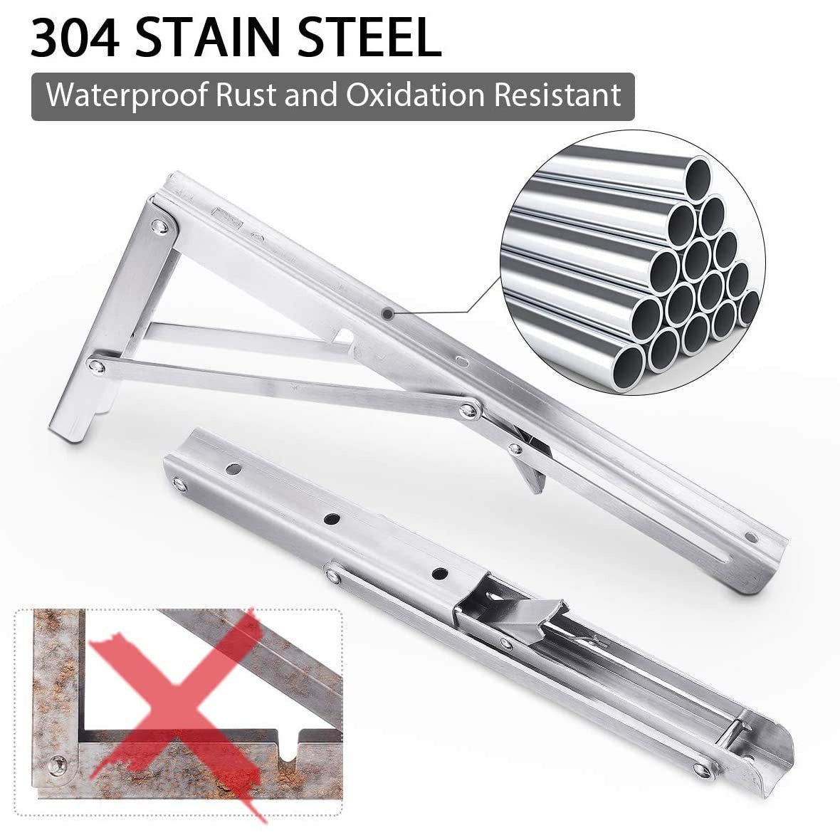 2PCS 14inch Steel Wall Mounted Folding Triangle Angle Shelf Support Bracket Rack