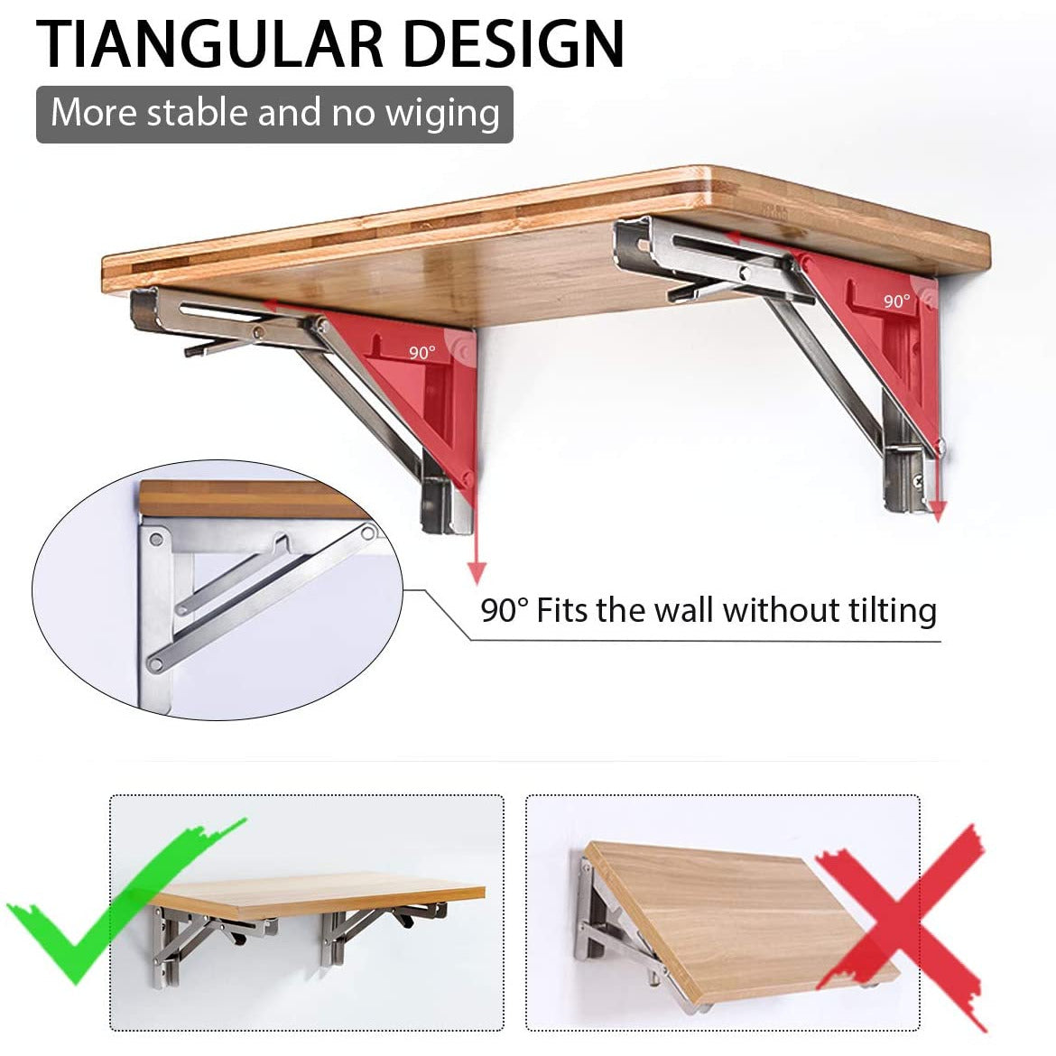 2PCS 14inch Steel Wall Mounted Folding Triangle Angle Shelf Support Bracket Rack