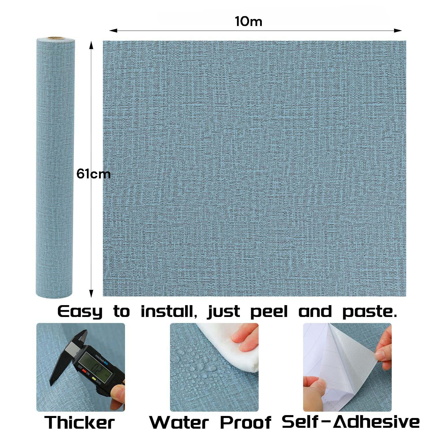 61cm x 10m Green Wallpaper Decor Faux Grasscloth Paper Wall Paper Self Adhesive Removable Blue