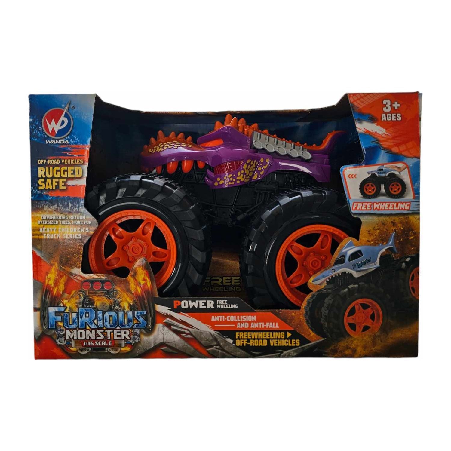 Friction Powered Purple Rhino Monster Truck for Children 1:16 Scale 3+