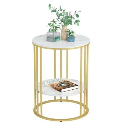 CLEO GOLD ANTIQUE TWO SHELF STONE TABLE