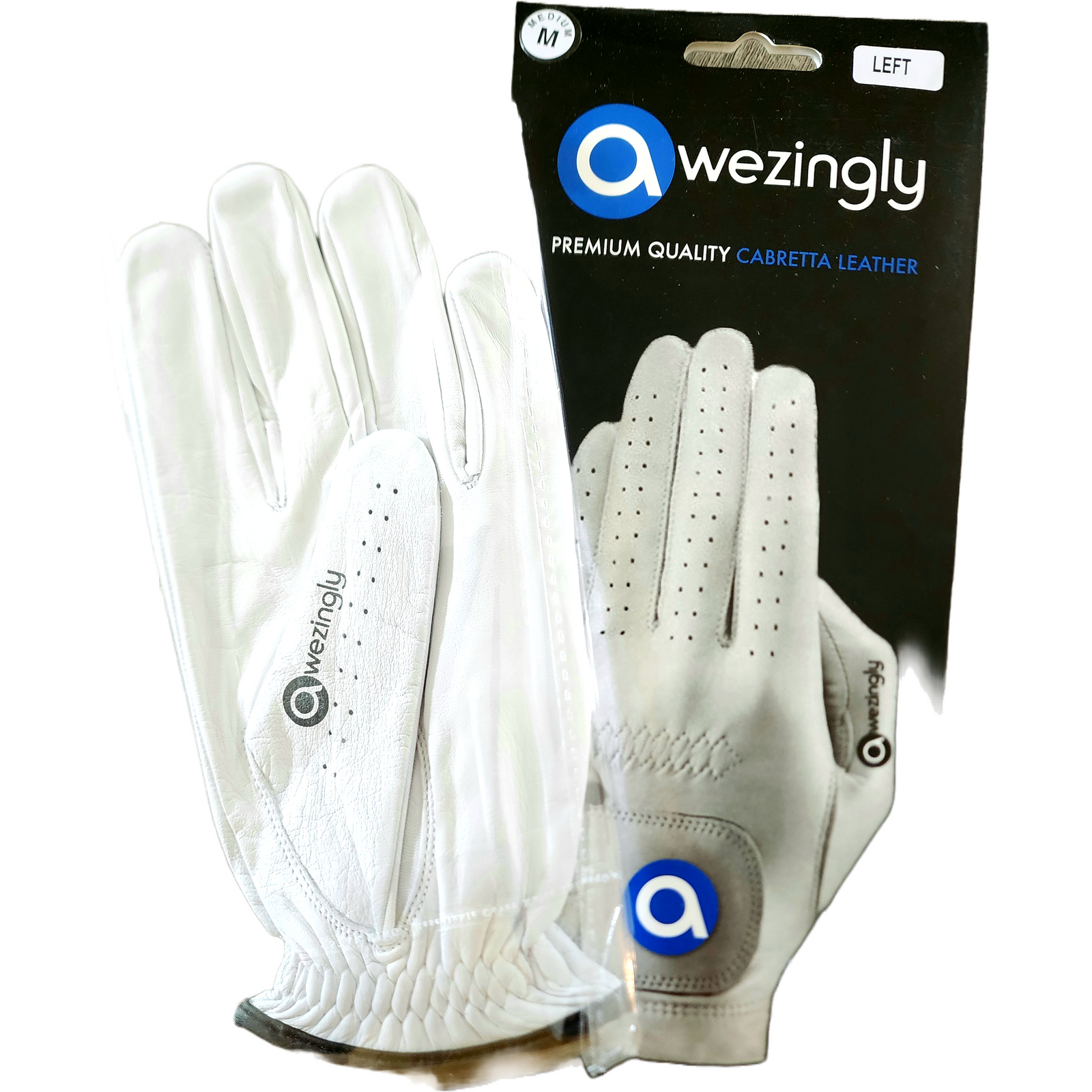 Premium Quality Cabretta Leather Golf Glove for Men - White (M/L)