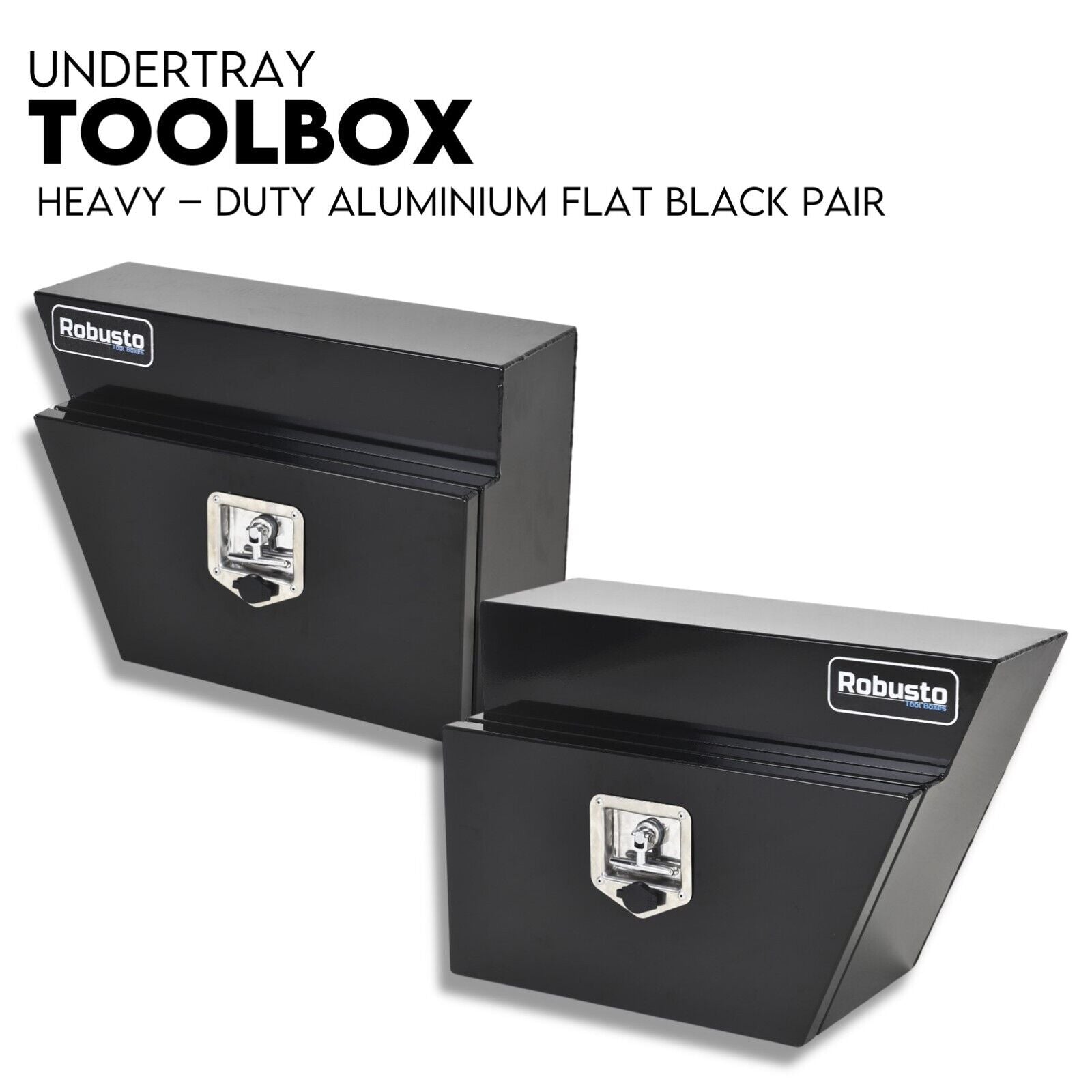 Under Tray Tool Box Underbody Pair Set 600mm Black Aluminium