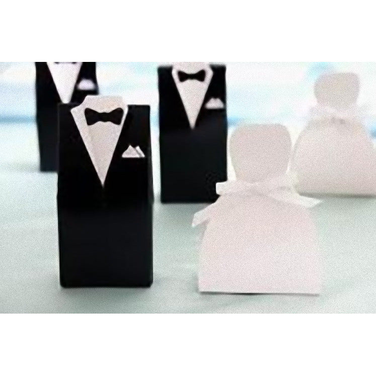 10 Pack of 5 Bride Gown and 5 Groom Tux Wedding Bridal Bomboniere Favor Candy Choc Almond Box - NW