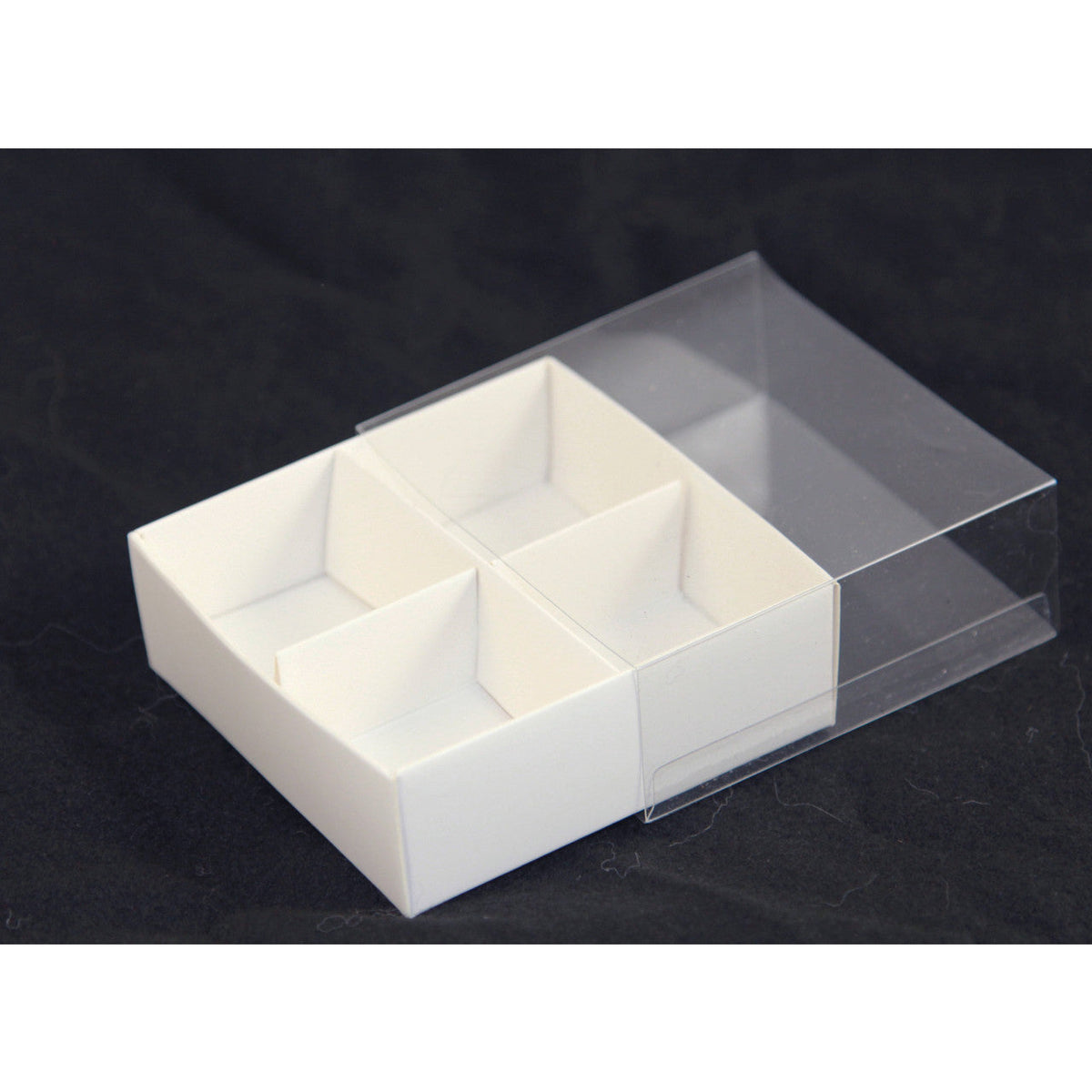 10 Pack of White Card Chocolate Sweet Soap Product Reatail Gift Box - 4 Bay Compartments - Clear Slide On Lid - 8x8x3cm