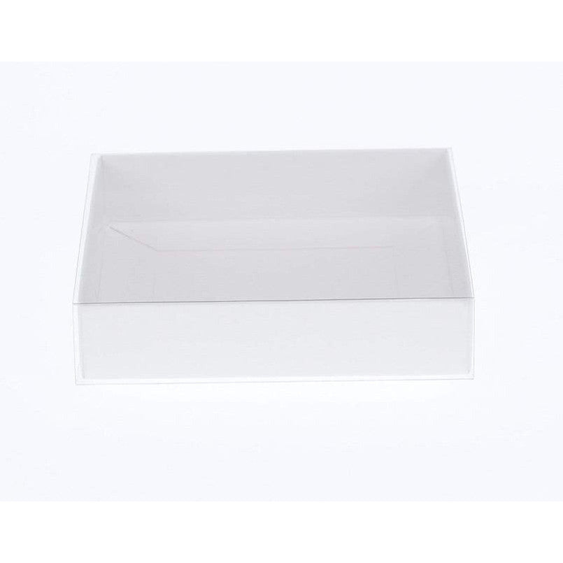 10 Pack of 15cm Square Invitation Coaster Favor Function product Presentation Cookie Biscuit Patisserie Gift Box - 4cm deep - White Card with Clear Slide On PVC Lid