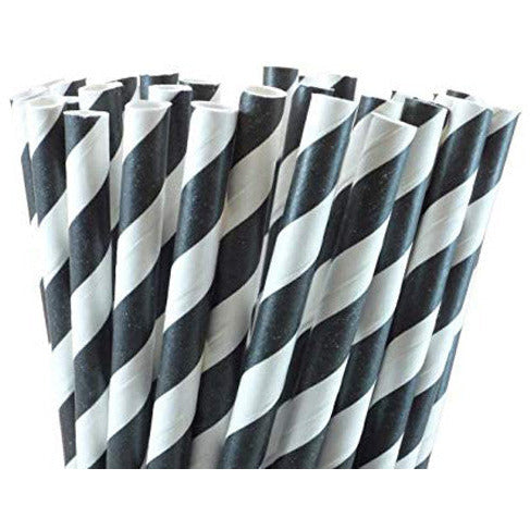 50 Pack Black White Drinking Straws Biodegradable Eco Paper Birthday Party Event Bistro Bar Cafe Take Away