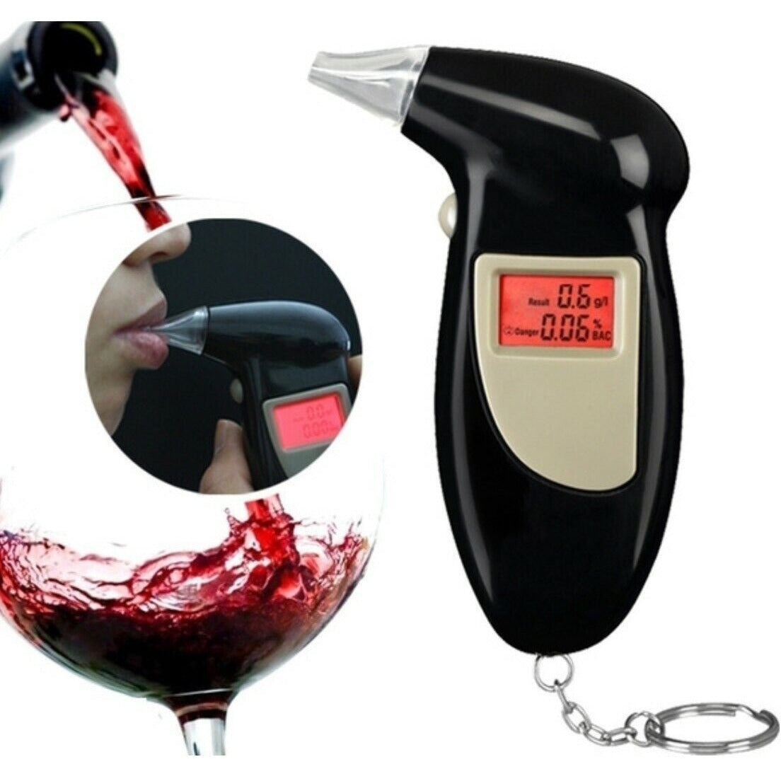 Digital Alcohol Tester LCD Police Breathalyser Grade Accuracy Portable Keychain - FREE POST
