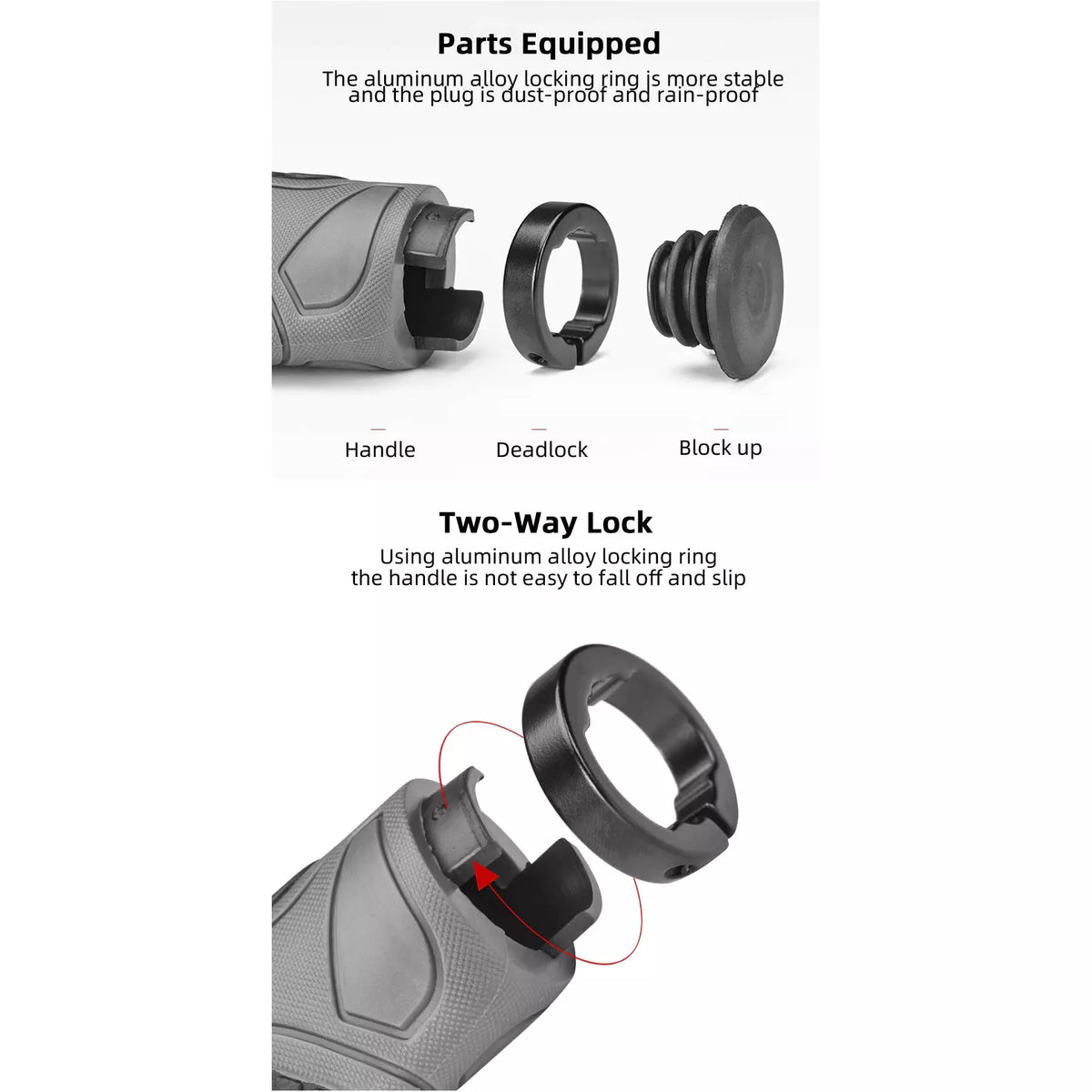 Bicycle Grips MTB Road Bike Double Lock Rubber Handlebar Grips Anti-Slip Rock Bros BLACK