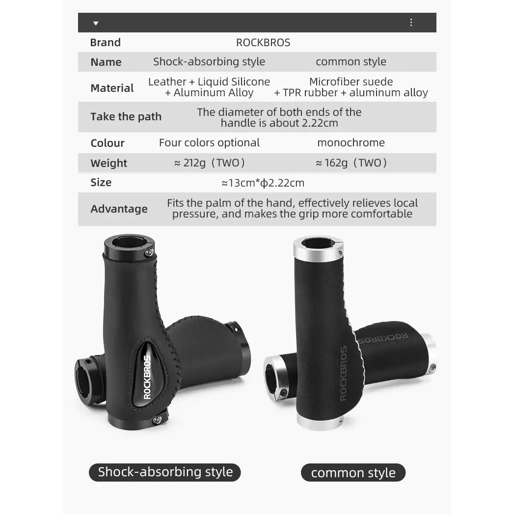 Deluxe Hand Grips Shock Absorbing Rockbros MTB Mountain Bike Tourer Double Lock BLACK Handlebar Grips Anti-skid 2.22cm