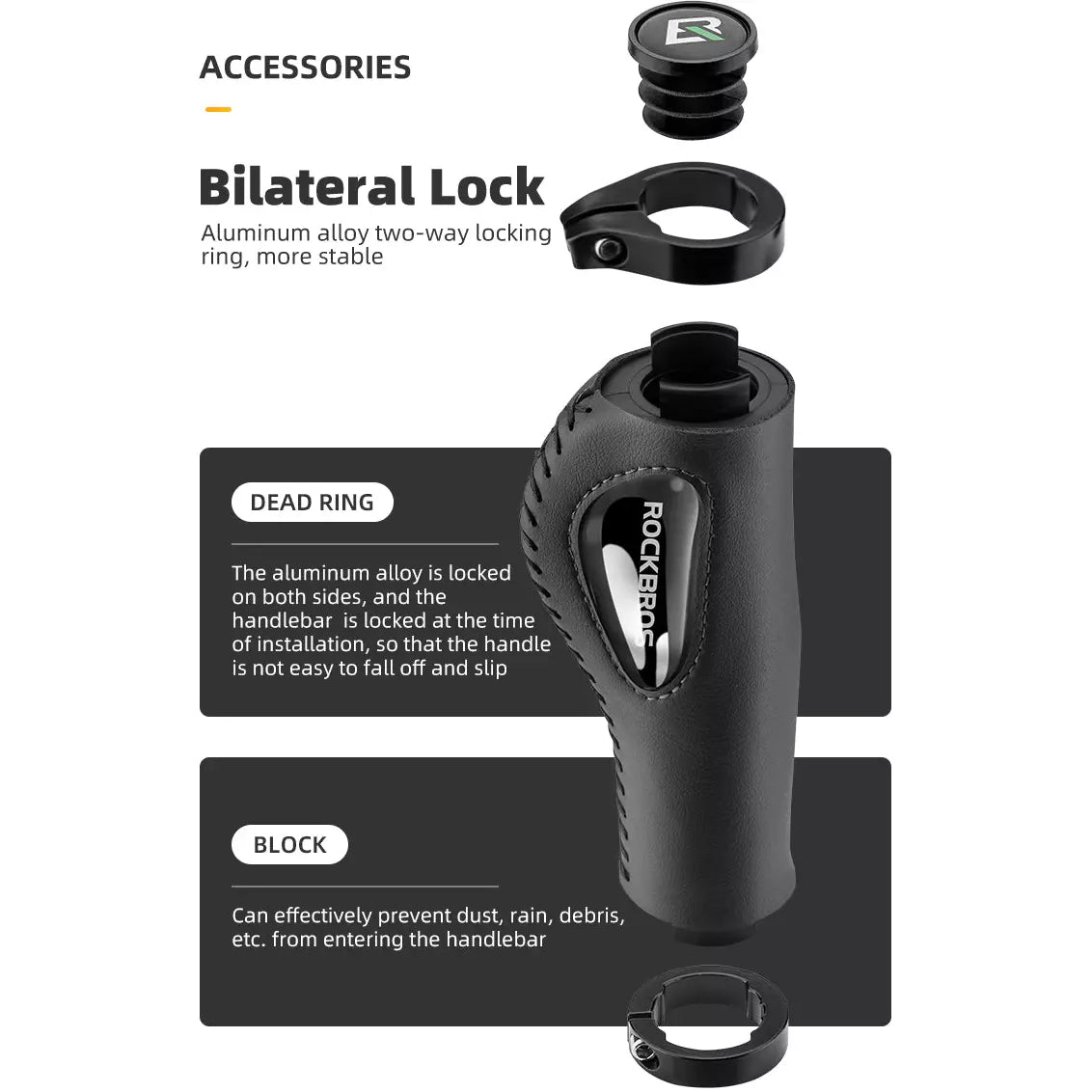 Deluxe Hand Grips Shock Absorbing Rockbros MTB Mountain Bike Tourer Double Lock BLACK Handlebar Grips Anti-skid 2.22cm