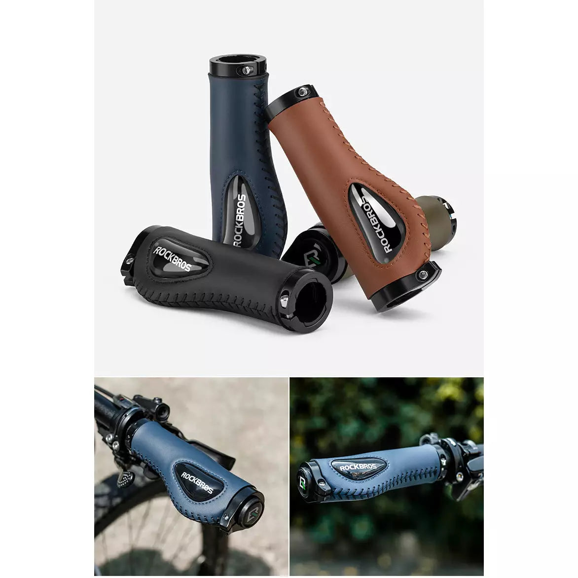 Deluxe Hand Grips Shock Absorbing Rockbros MTB Mountain Bike Tourer Double Lock BLUE Handlebar Grips Anti-skid 2.22cm