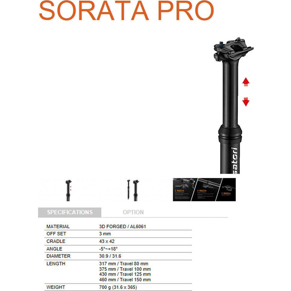 Satori Mountain Bike Height Adjustable Seatpost Internal Cable 30.9 Diameter 150mm Travel