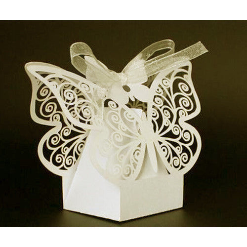 Ivory Cream Butterfly Wedding Engagement Party Bomboniere Favour Lolly Gift Almond Card Box - 10 Pack