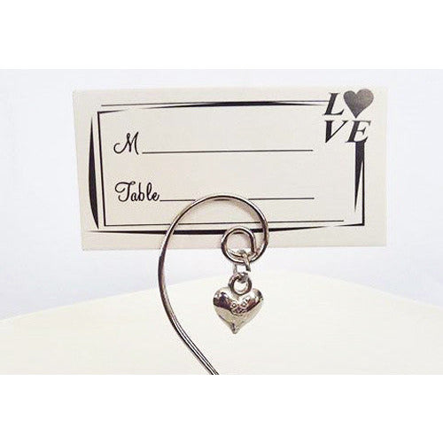 10 Pack of Silver Wedding Kissing Bell Name Card Stand Holder with Heart in Ring Bomboniere Favour Gift