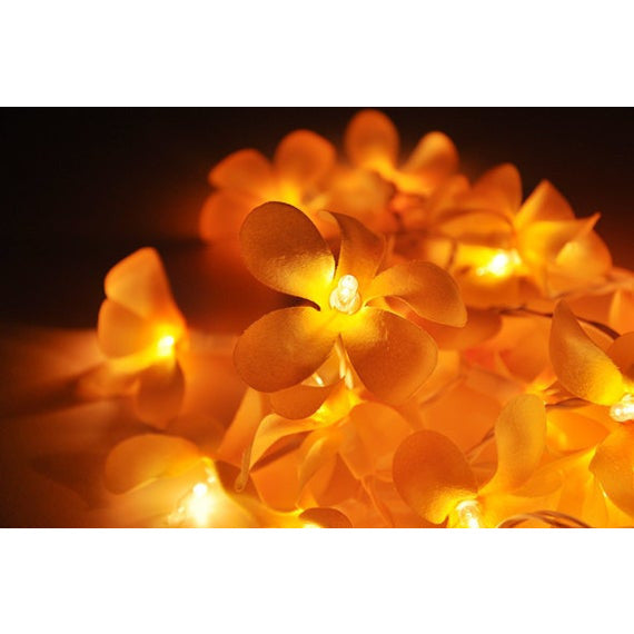 1 Set of 20 LED Orange Frangipani Flower Battery String Lights Christmas Gift Home Wedding Party Decoration Outdoor Table Garland Wreath