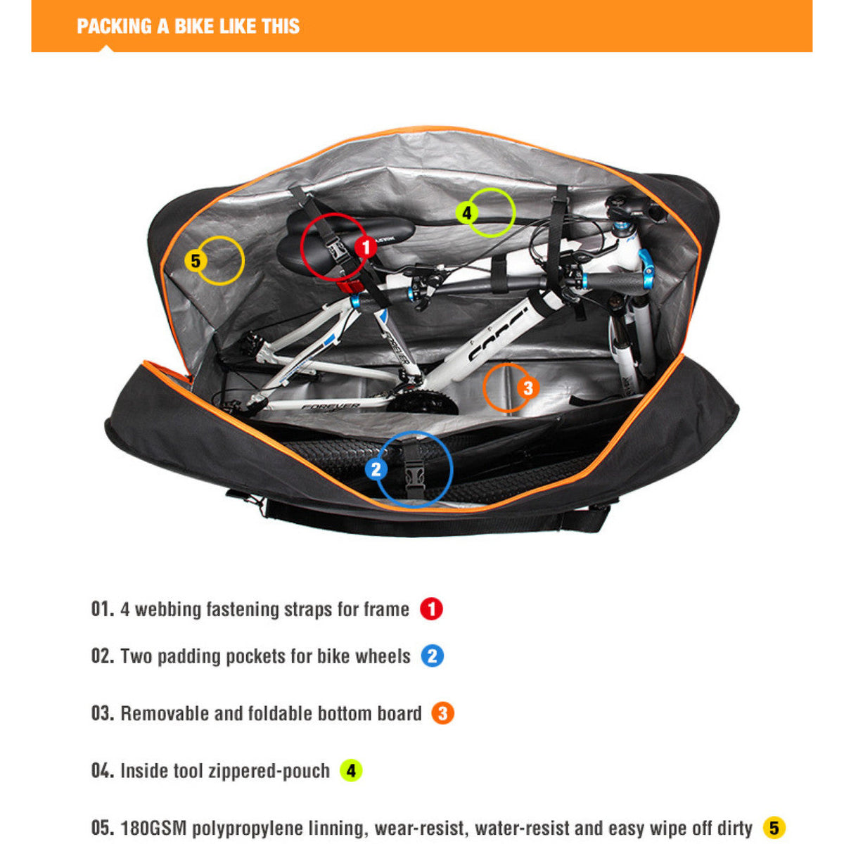 SPORTACE Bike Plane Bag Portable Soft Shell Travel Case Mountain Hybrid BMX Road Bike - 120CM X 75CM BK11- Black