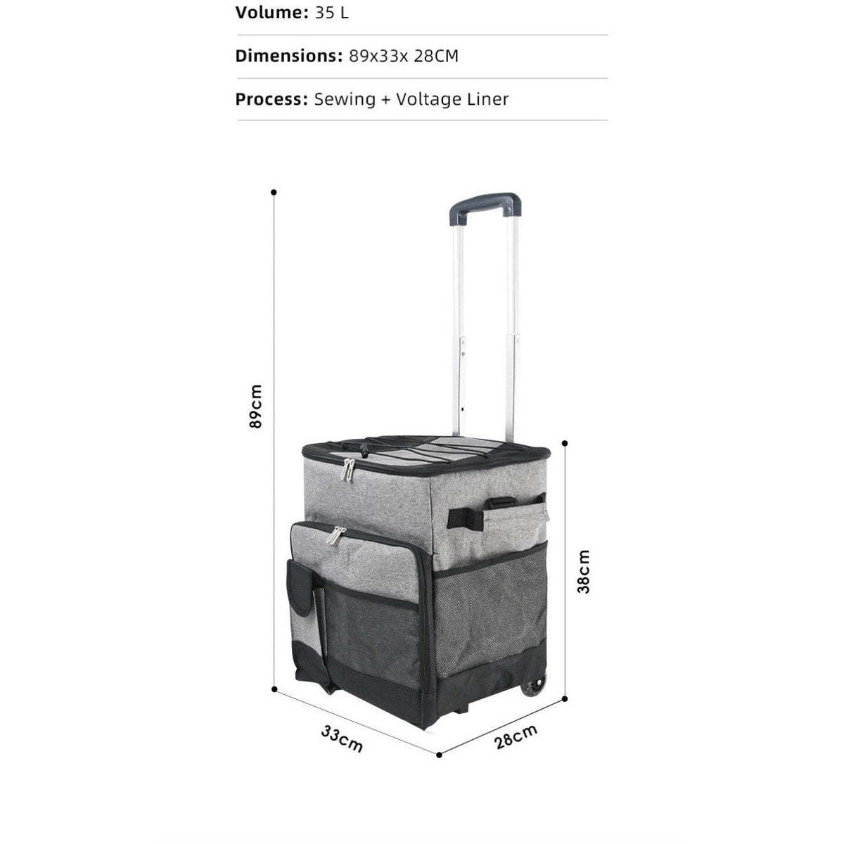 Cooler Picnic Bag Trolley Thermally Insulated - 36L - 60 cans - Grey - Drinks Food Cool Bag Rainproof
