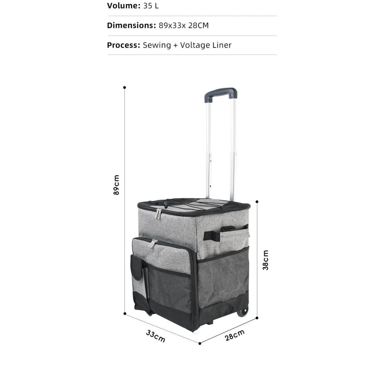 Cooler Picnic Bag Trolley Thermally Insulated - 36L - 60 cans - Grey - Drinks Food Cool Bag Rainproof