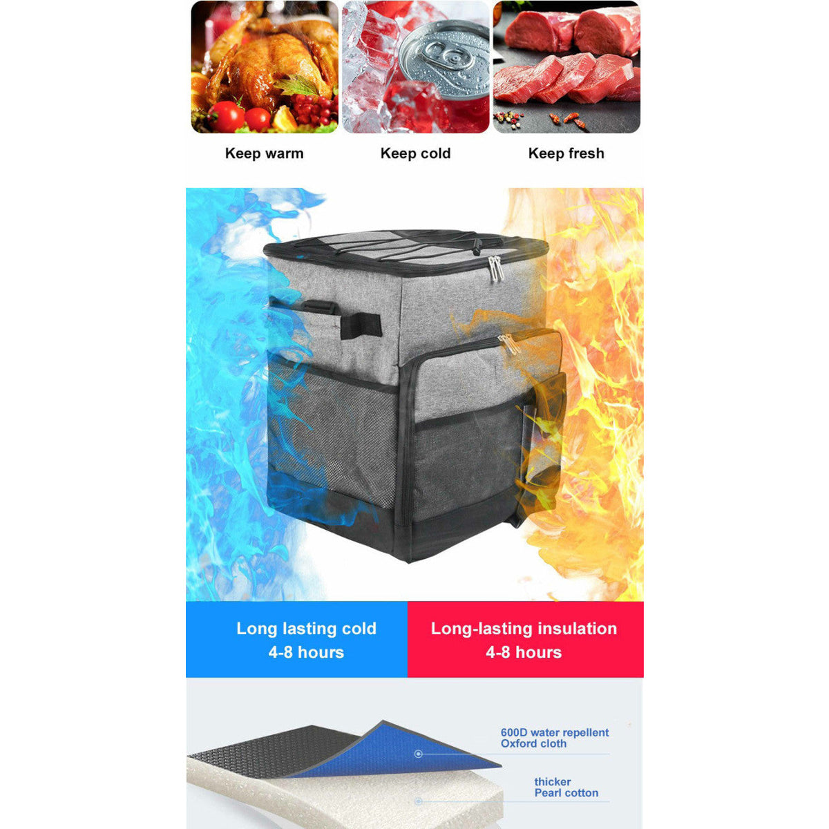 Cooler Picnic Bag Trolley Thermally Insulated - 36L - 60 cans - Grey - Drinks Food Cool Bag Rainproof