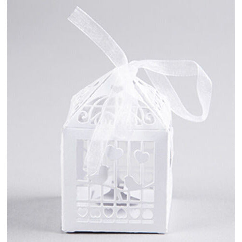 White Dove Bird Heart Wedding Bomboniere Favor Lolly Gift Card Box - 10 Pack