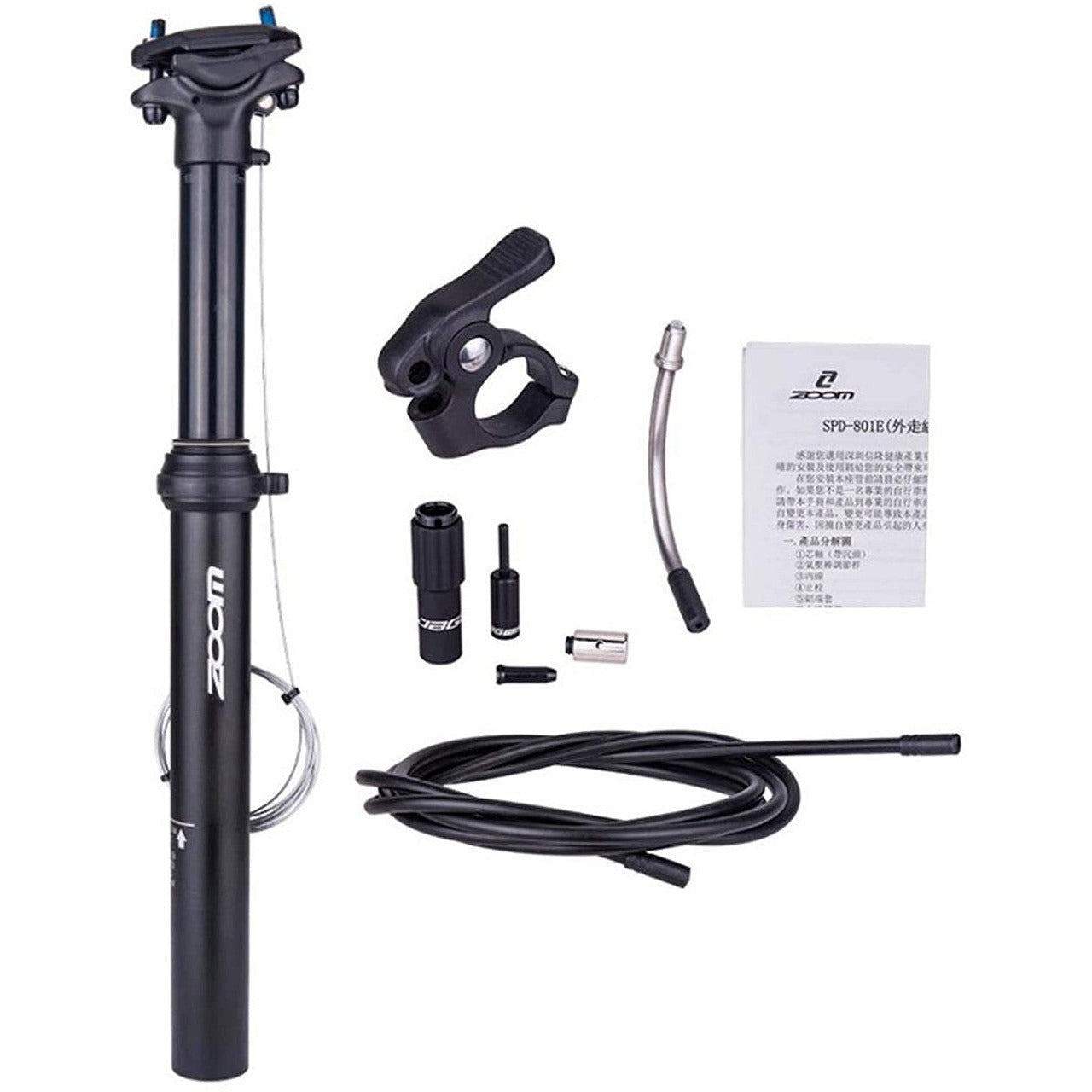 ZOOM SPD-801 Dropper Seatpost Adjustable Height via Thumb Remote Lever - External Cable 30.9 Diameter 100mm Travel