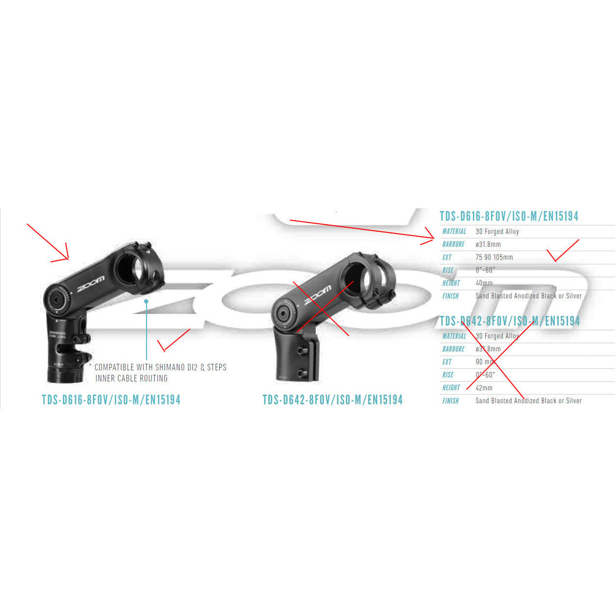 ZOOM TDS-D616 Height Adjustable Stem MTB Ebike Mountain Cable Intergration Hide 31.8mm