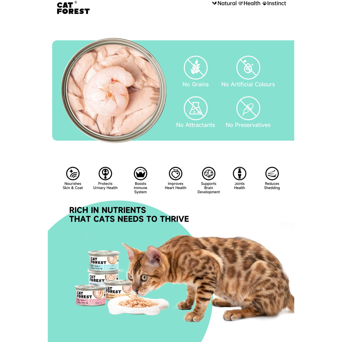 CAT FOREST Classic Tuna White Meat With Shrimp In Gravy Cat Canned Food 85G X 24