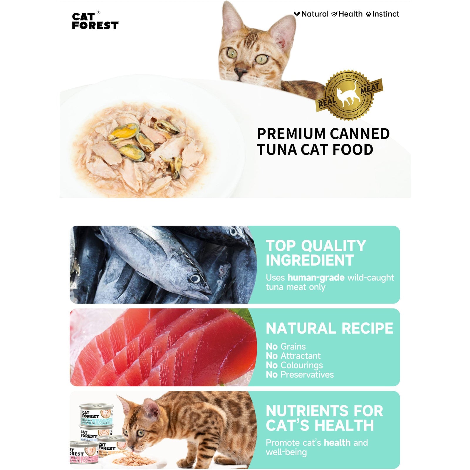 CAT FOREST Premium Tuna White Meat With Shrimp In Gravy Cat Canned Food 85G X 24