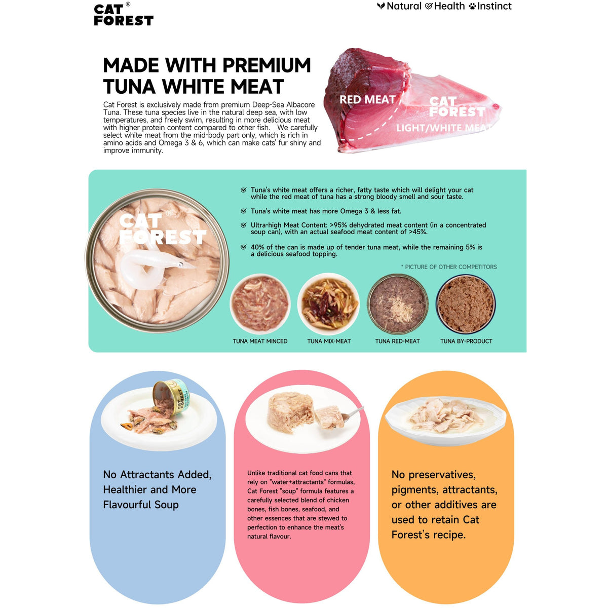 CAT FOREST Classic Tuna White Meat With Whitebait In Gravy Cat Canned Food 85G X 24
