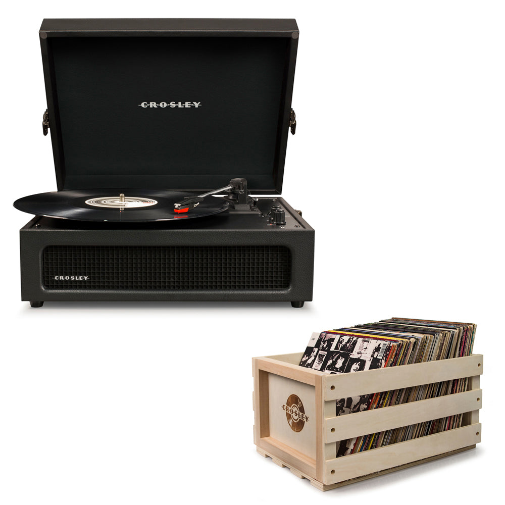Crosley Voyager Black - Bluetooth Portable Turntable  &amp; Record Storage Crate