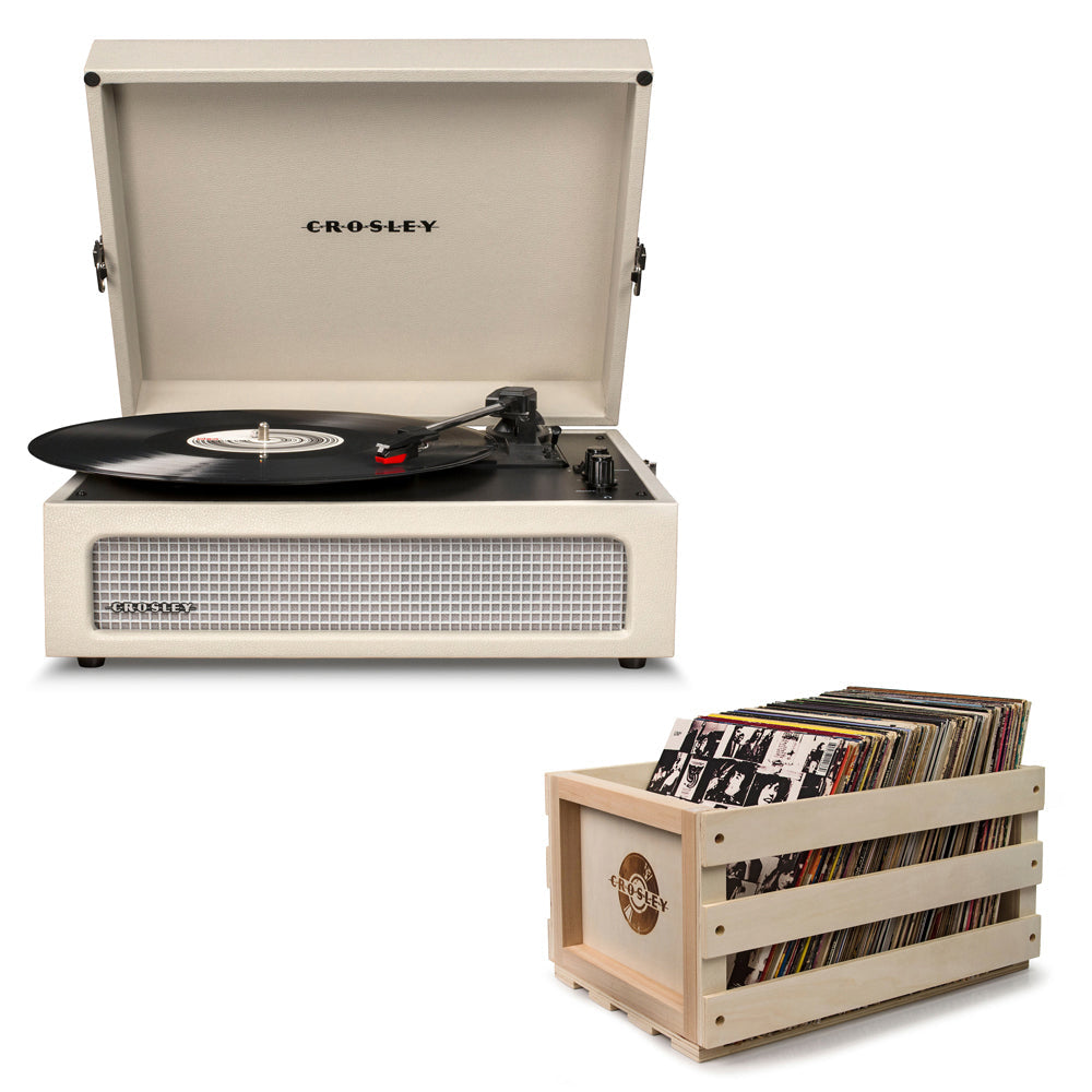 Crosley Voyager Dune - Bluetooth Portable Turntable  &amp; Record Storage Crate