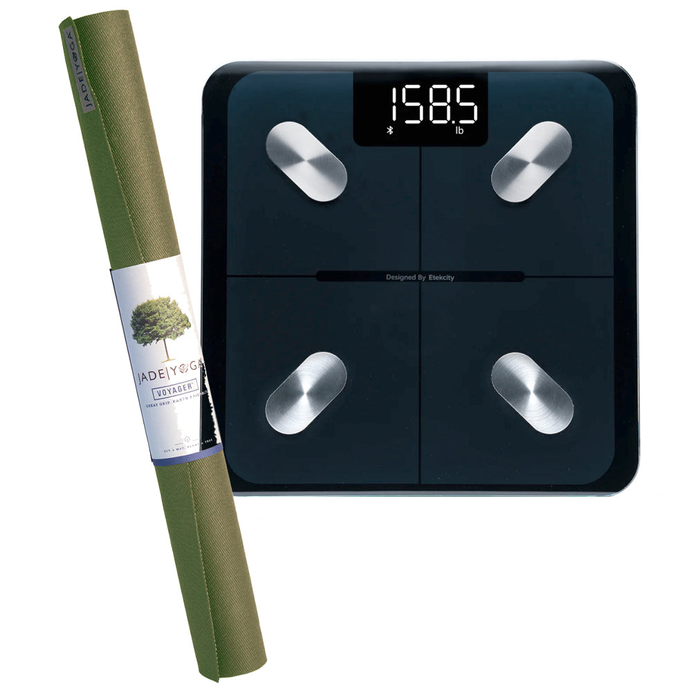 Jade Yoga Voyager Mat - Olive &amp; Etekcity Scale for Body Weight and Fat Percentage - Black Bundle
