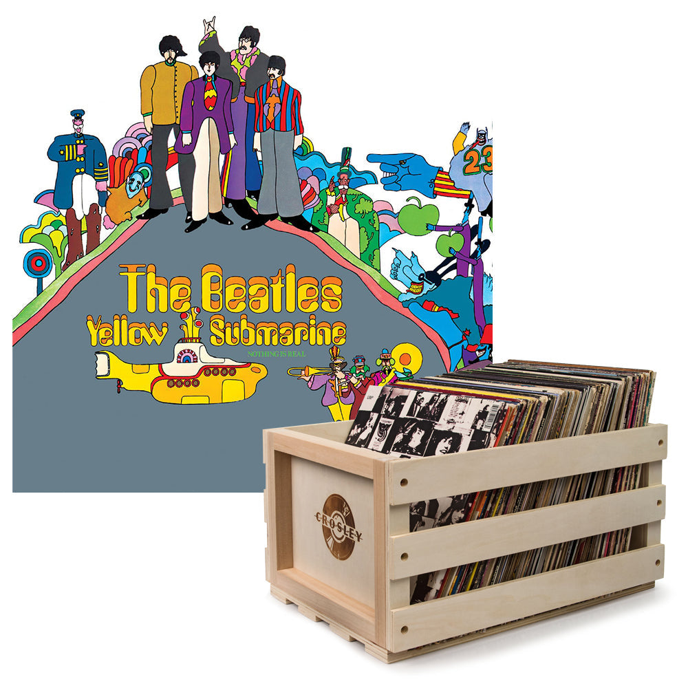 Crosley Record Storage Crate &amp; The Beatles - Yellow Submarine - Vinyl Album Bundle