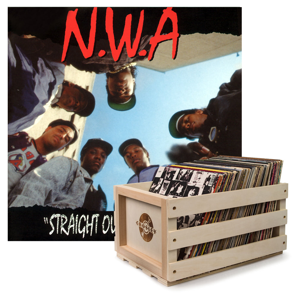Crosley Record Storage Crate &amp;  N.W.A. Straight Outta Compton - Vinyl Album Bundle