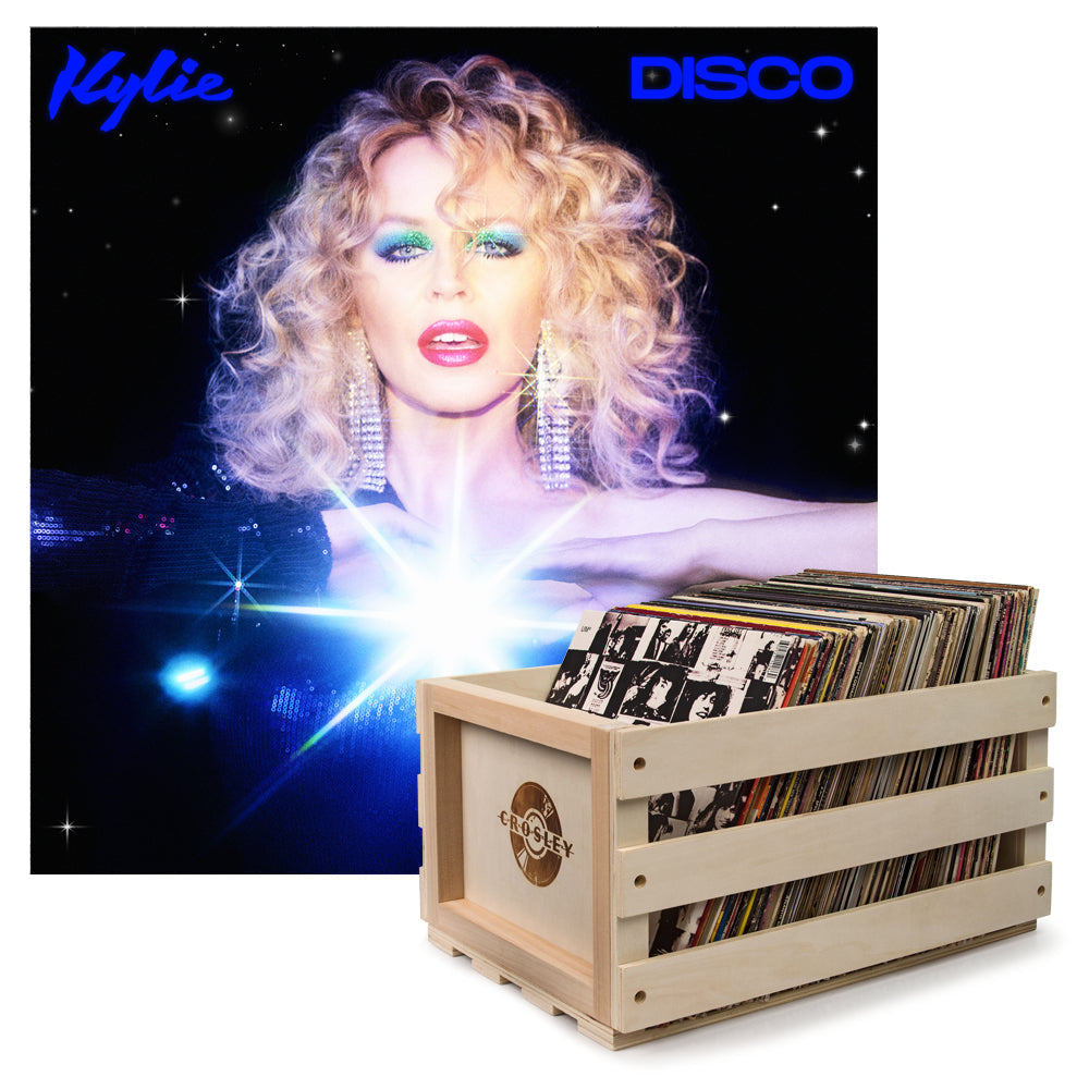 Crosley Record Storage Crate &amp;  Kylie Disco - Black Vinyl Album Bundle