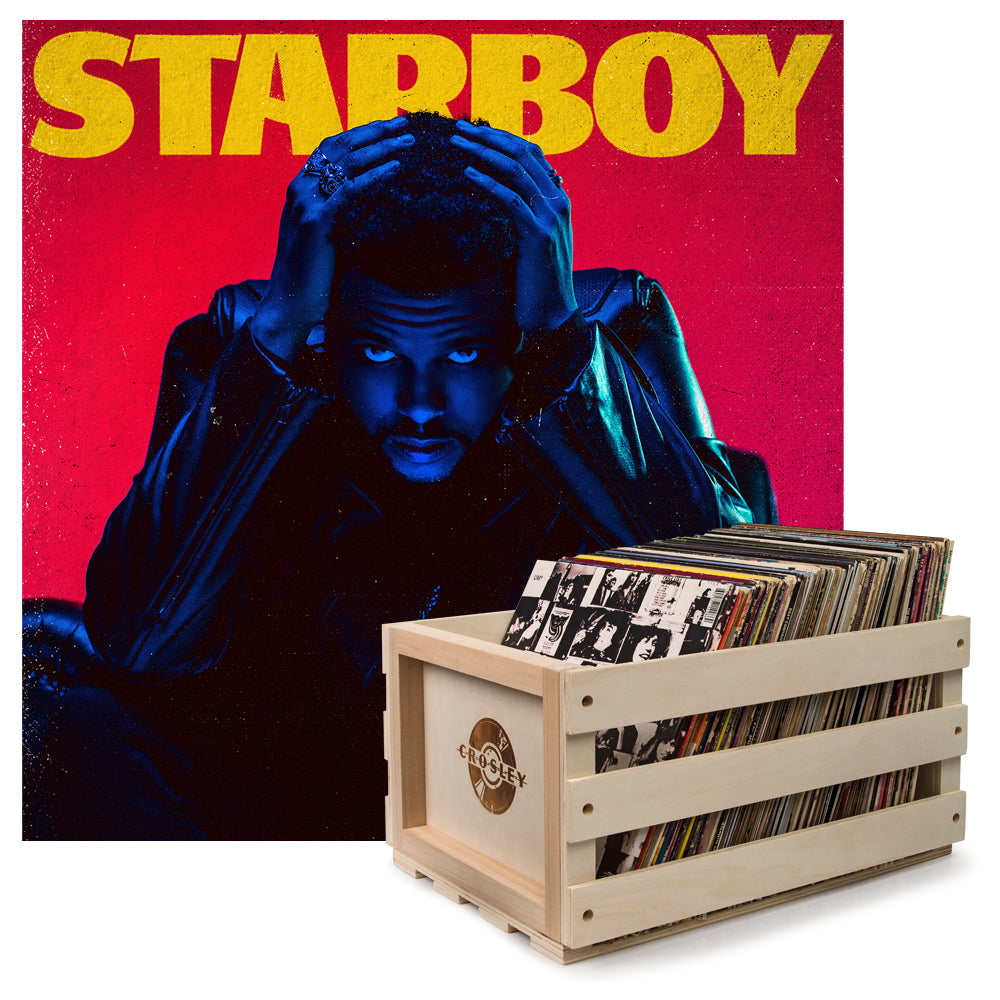 Crosley Record Storage Crate &amp; The Weeknd Starboy - Double Vinyl Album Bundle