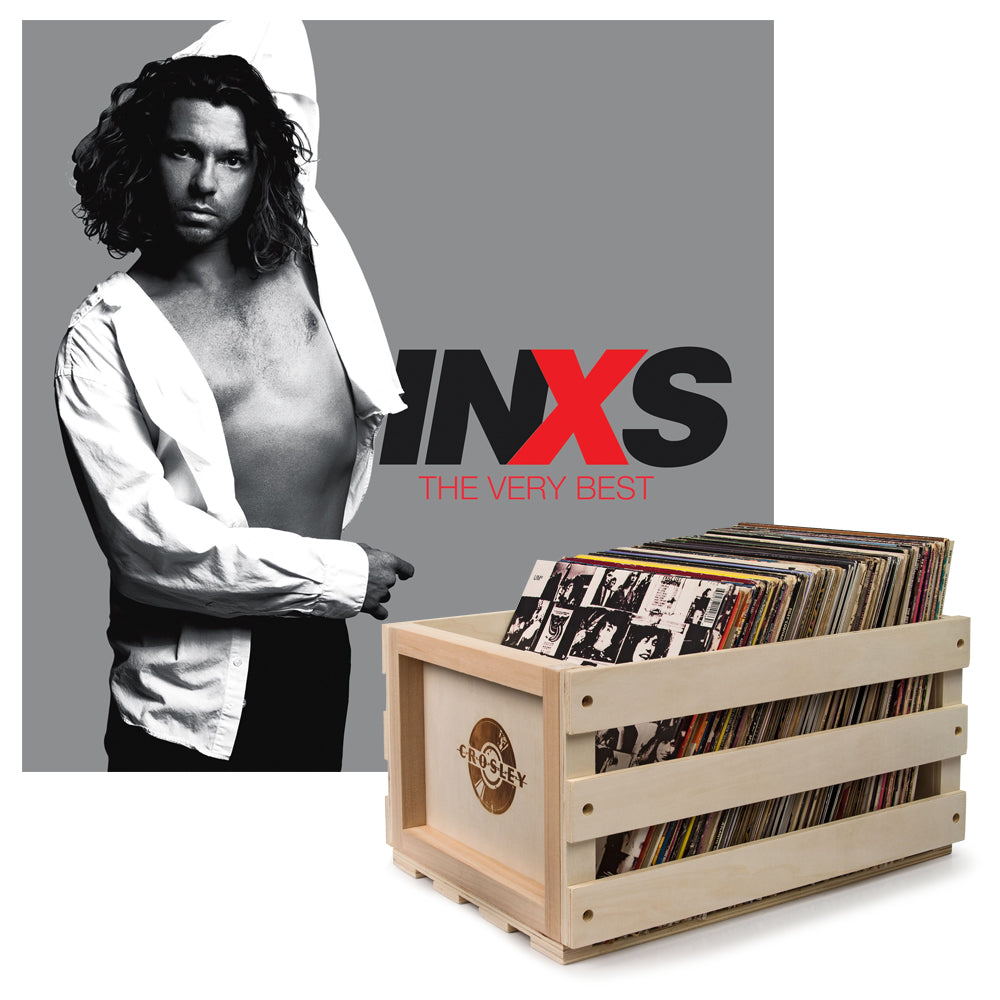 Crosley Record Storage Crate &amp; Inxs The Very Best - Double Vinyl Album Bundle