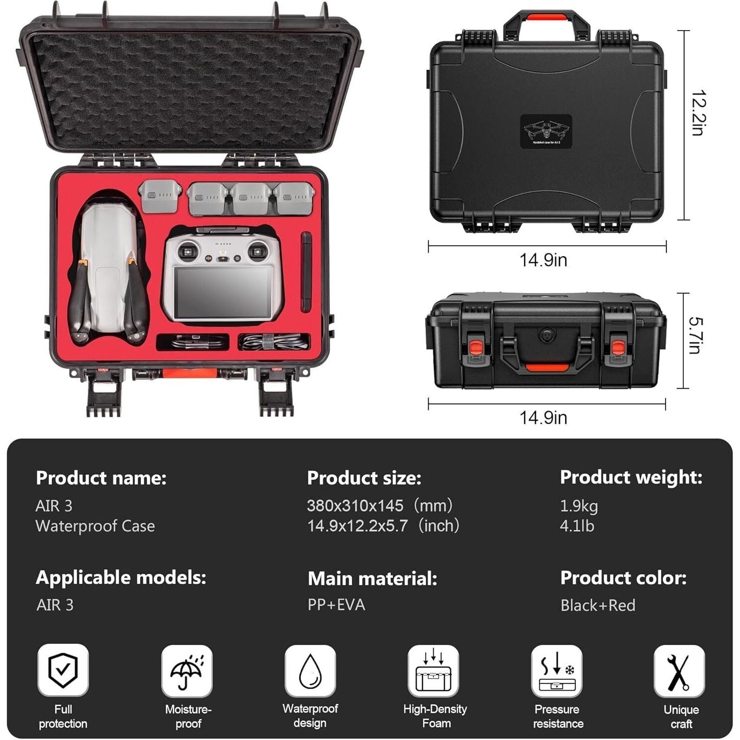 STARTRC Air 3 Hard Case Waterproof Carrying Case for DJI Air 3 Fly More Combo