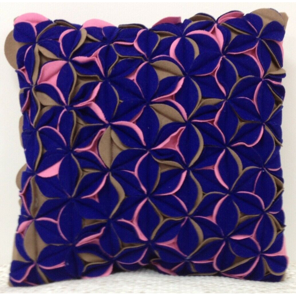 Amelie Royal Blue &amp; Pink Felt Petals Cushion Cover