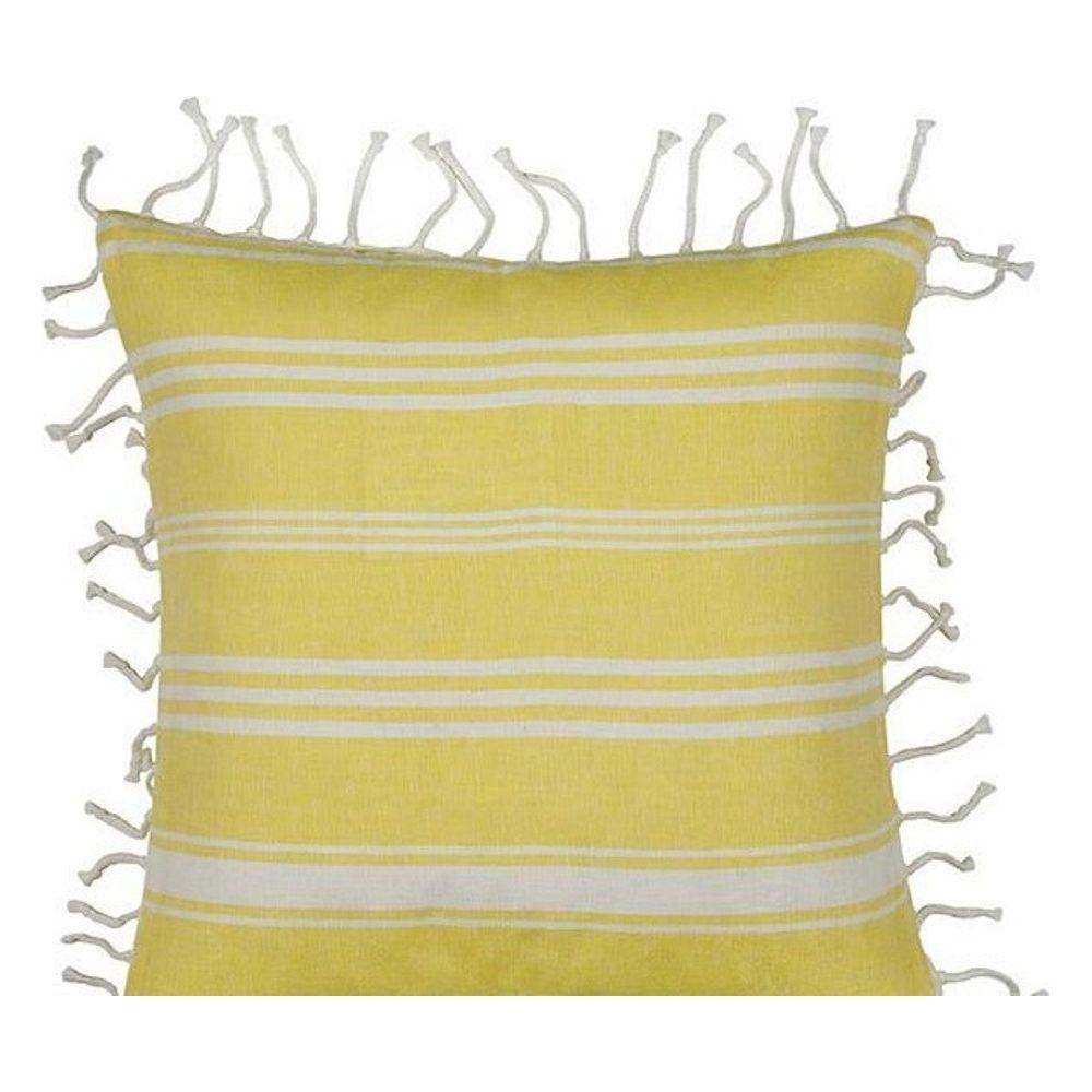 Fresh Yellow &amp; White Striped Cushion Cover with knotted edging