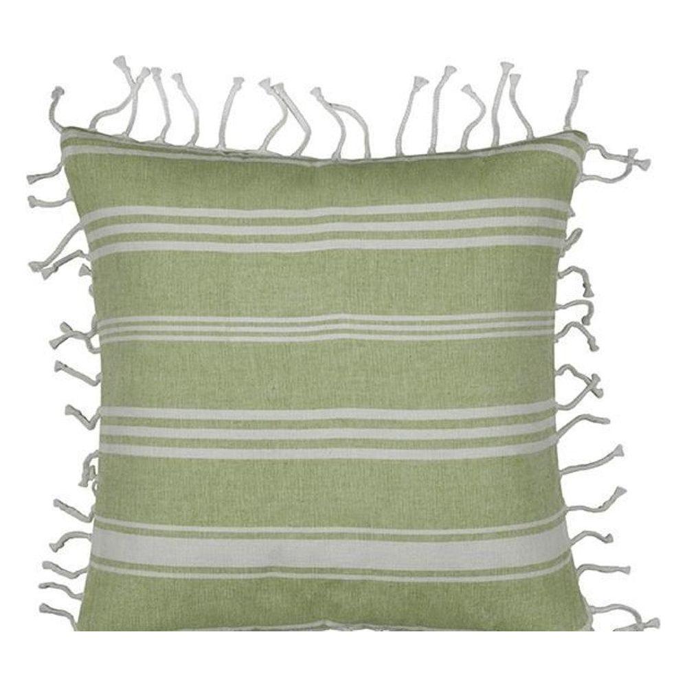 Fresh Green &amp; White Striped Cushion Cover with white knotted edging