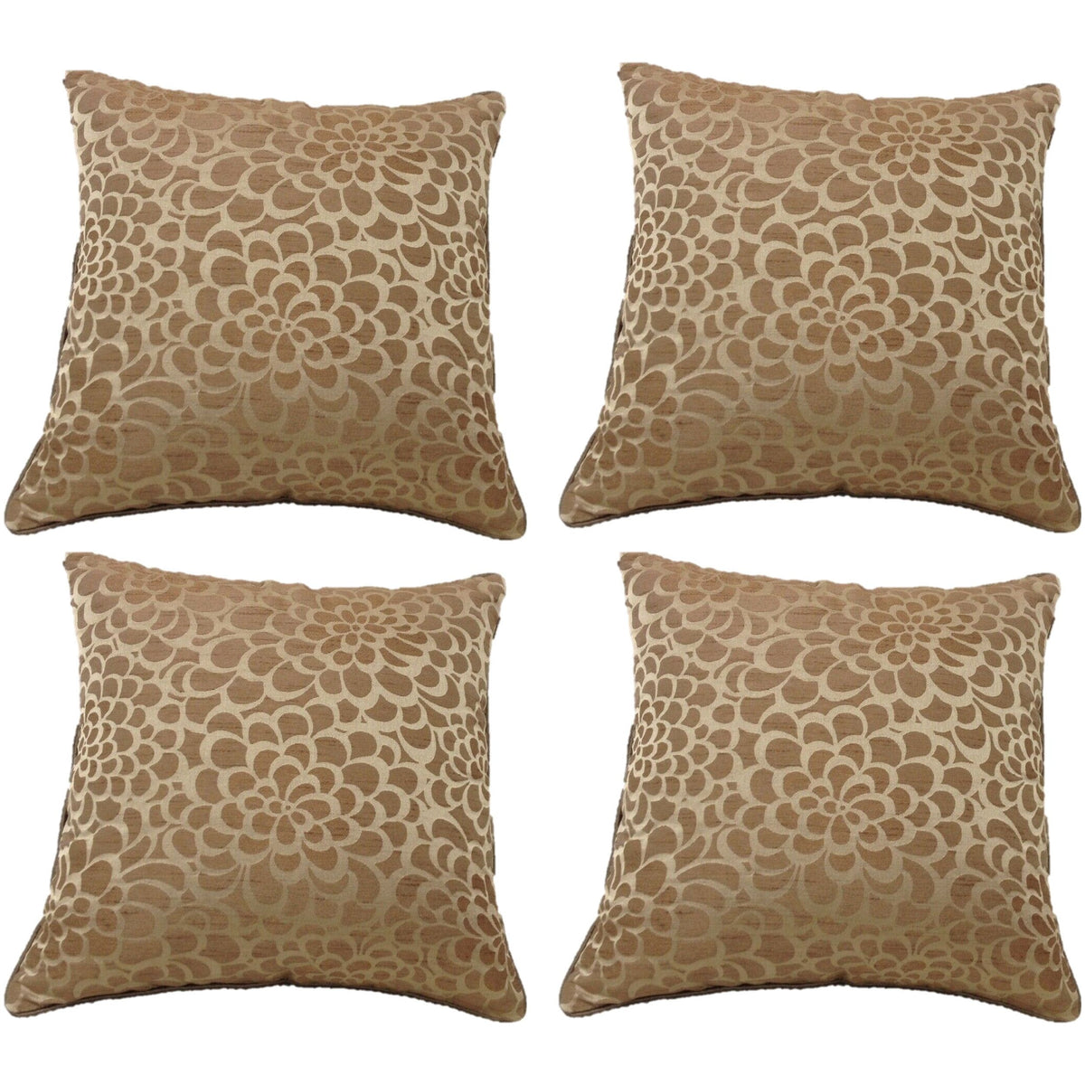 Pack of 4 Flower Beige Petal Design Square Cushion Covers