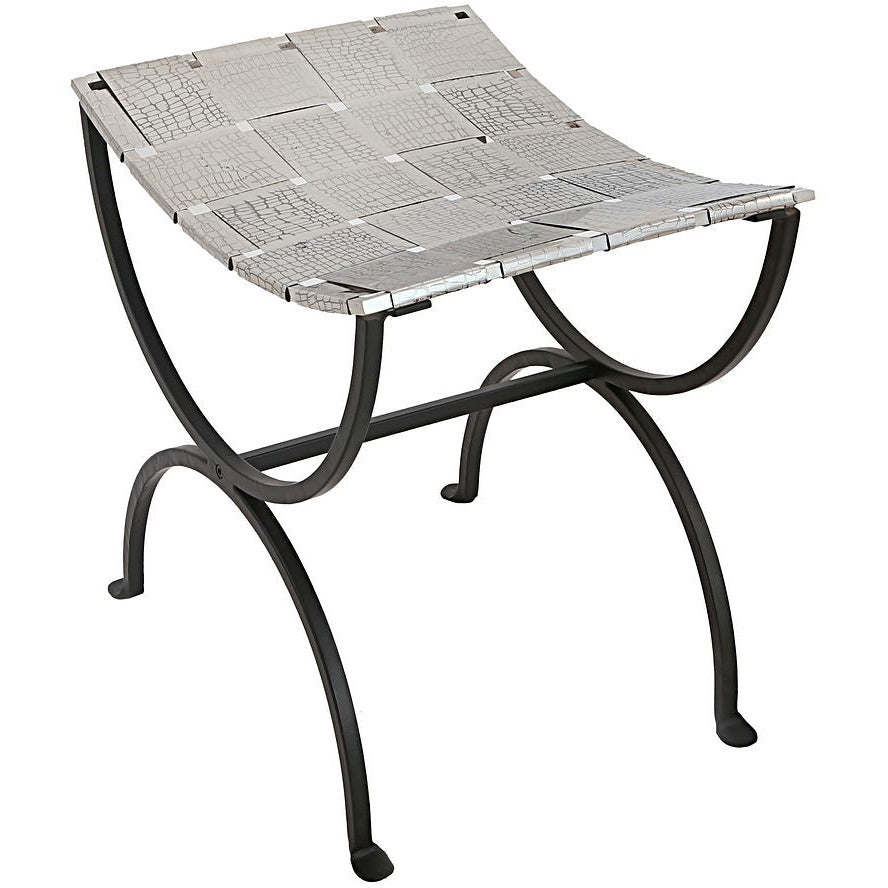 Small Black Dining Bench Seat with Woven Stainless Steel Top