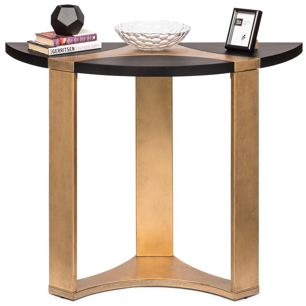 Contemporary Half Round Brass and Black Hallway Console Table